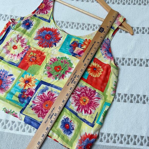 Vintage Holly Lane 90s Floral Tank Top Blouse Sleeveless Square Patchwork Print - Picture 4 of 9